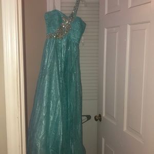 Teal one shoulder formal dress